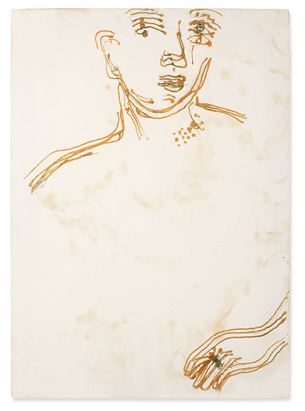 Sem título, s/d cola branca, areia e caneta esferográfica sobre tela 70 × 50 cm