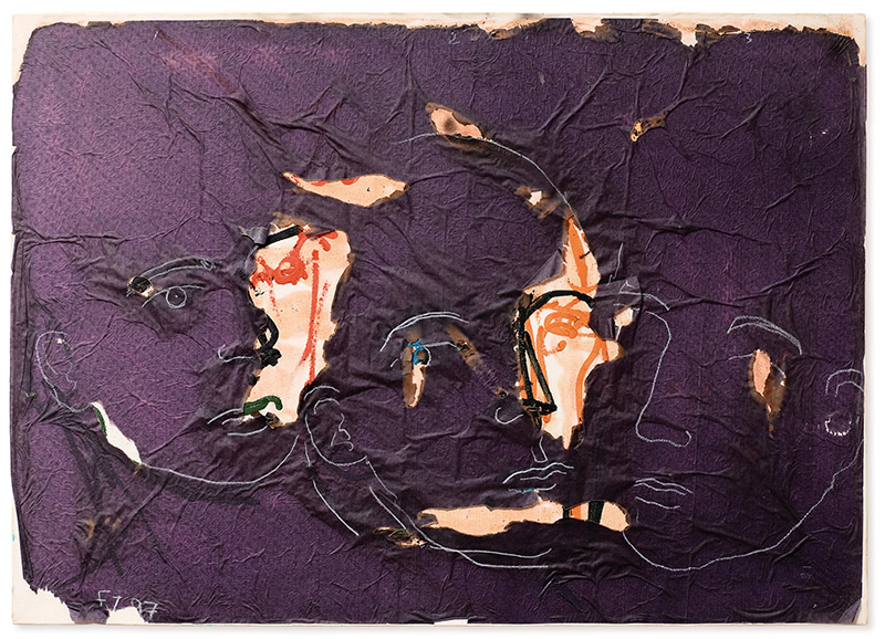 Sem título, 1997 acrílica, lápis e papel queimado e colado sobre tela 50 × 70 cm